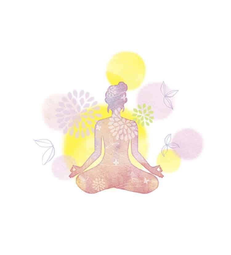 Meditation with floating organic icons